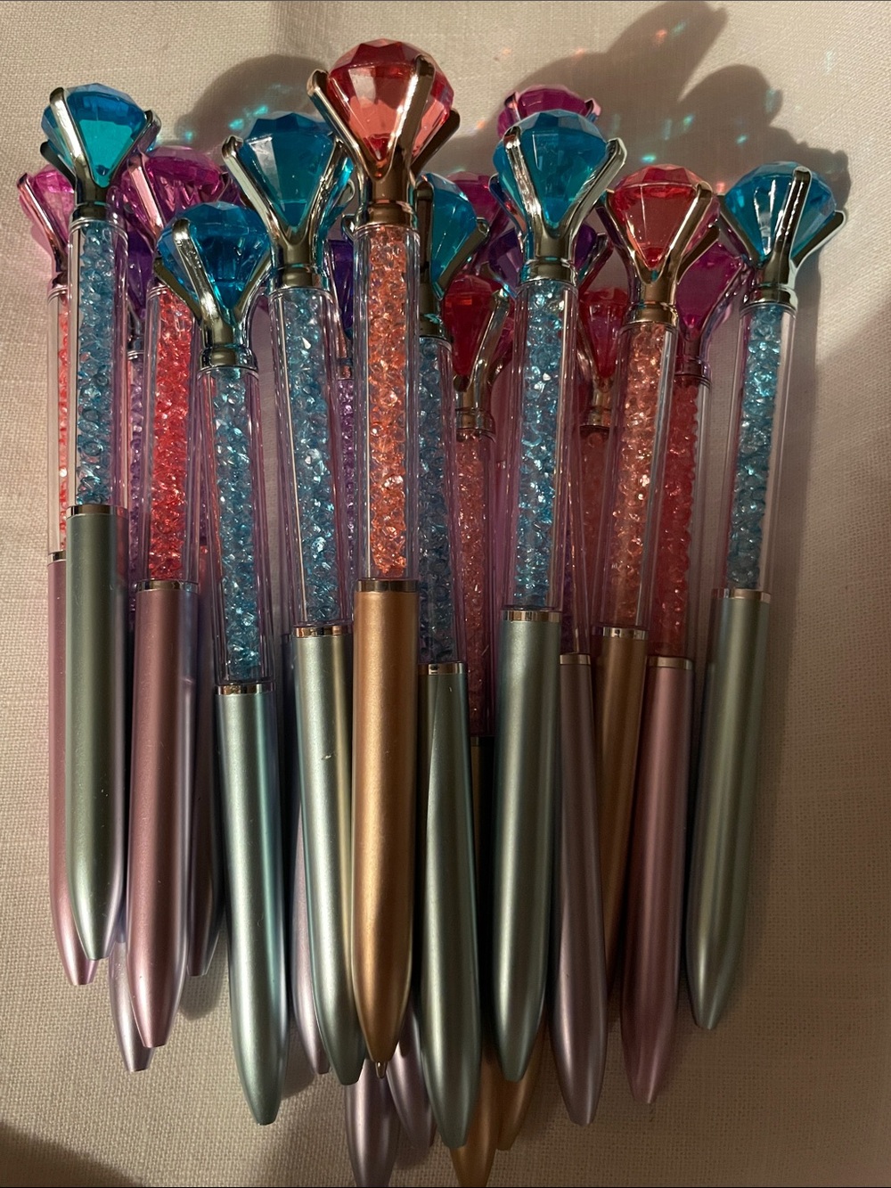 Packed Party Gem Top Ballpoint Pens in Blue, Pink & Gold